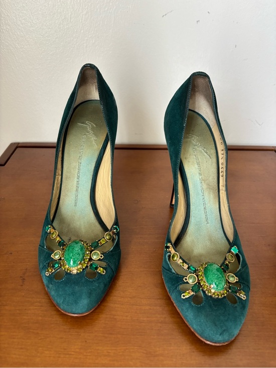 Giuseppe Zanotti Shoes - Giuseppe Zanotti Emerald Green Jeweled Suede Women’s Pumps